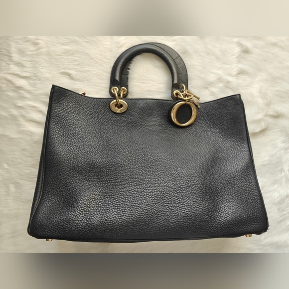 CHRISTIAN DIOR Diorissimo Leather Large Tote Bag Black Pebbled - Picture 3 of 10